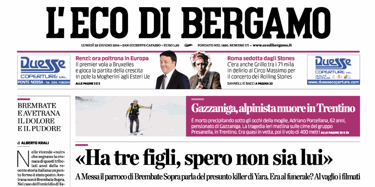 Le prime pagine di oggi lunedì 23 giugno 2014