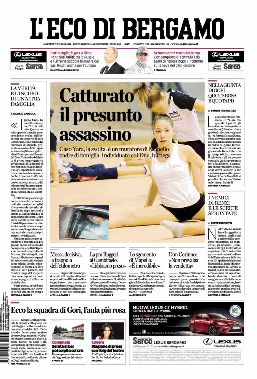 Le prime pagine di oggi  martedì 17 giugno 2014