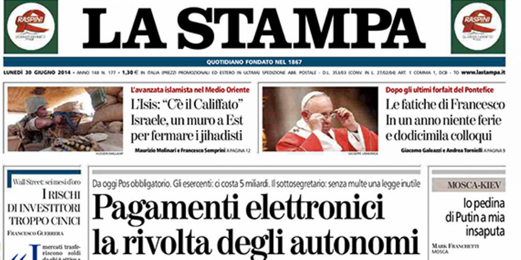 Le prime pagine di oggi Lunedì 30 giugno 2014
