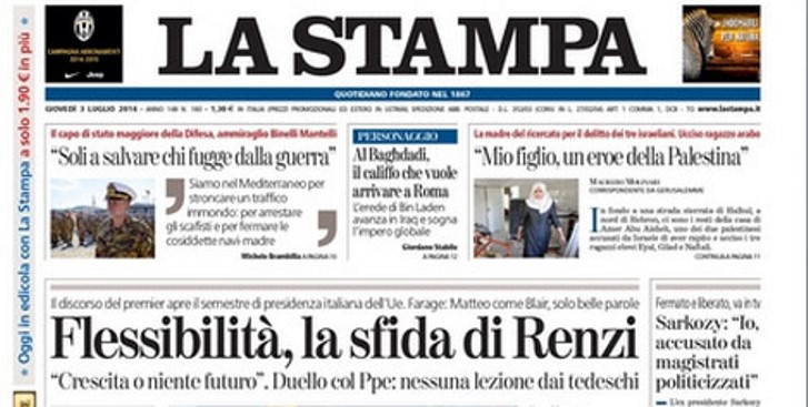 Le prime pagine di oggi giovedì 3 luglio 2014