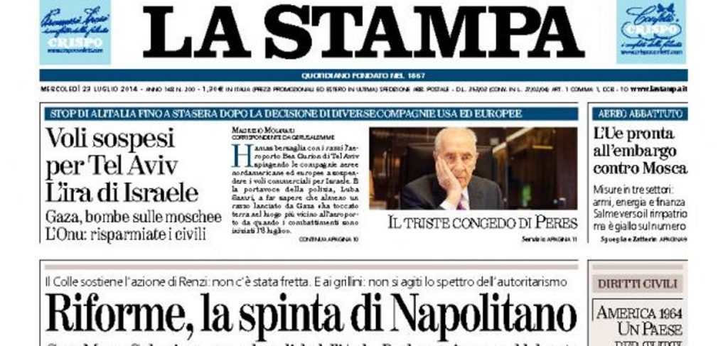 Le prime pagine di oggi mercoledì 23 luglio 2014