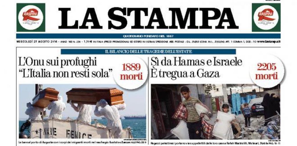 Le prime pagine di oggi mercoledì 27 agosto 2014