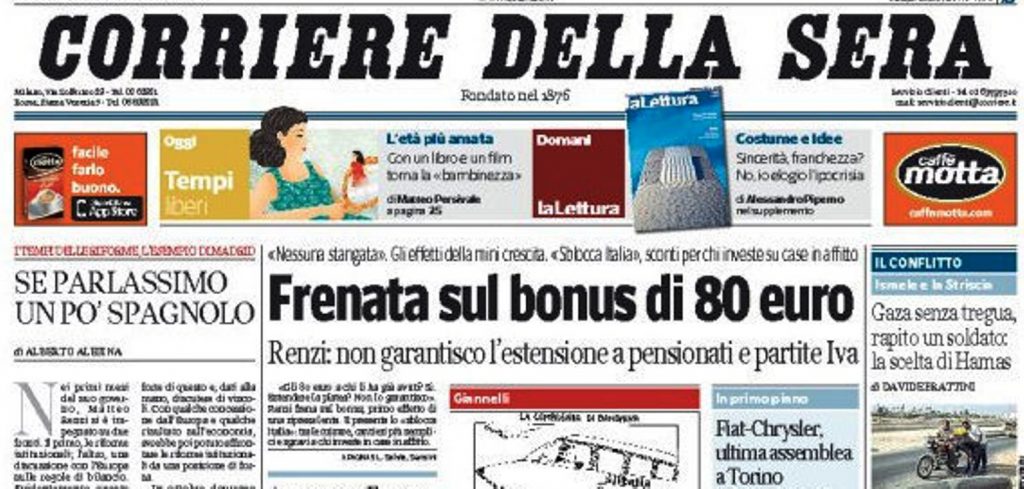 Le prime pagine di oggi sabato 2 agosto 2014