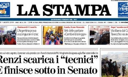 Le prime pagine di oggi venerdì 1 agosto 2014