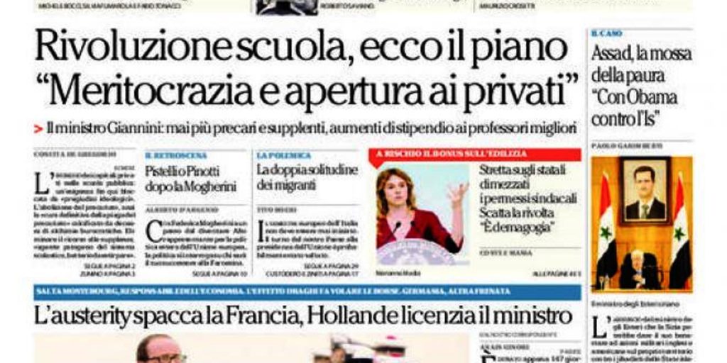 Le prime pagine di oggi martedì 26 agosto 2014