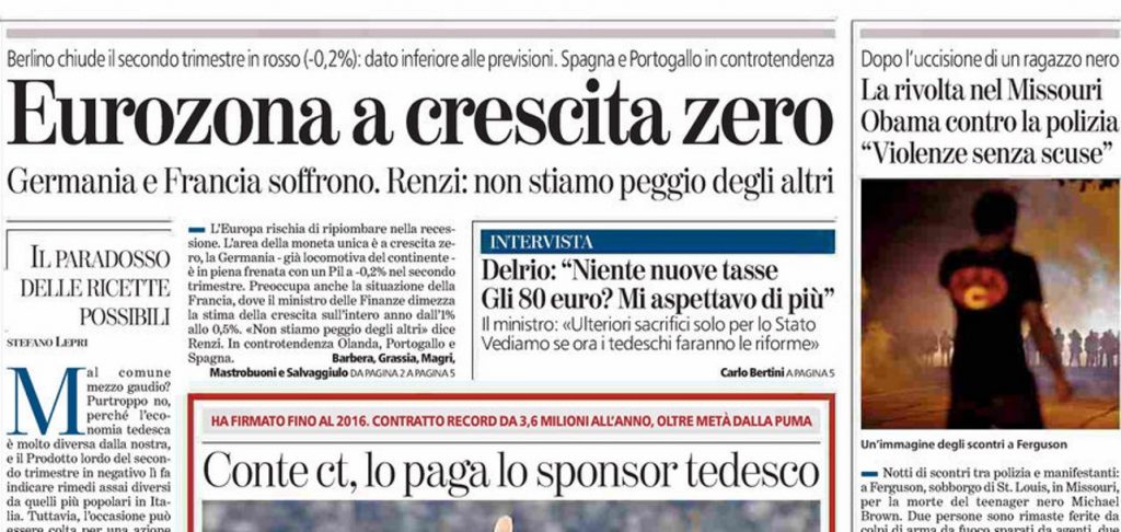 Le prime pagine di oggi Venerdì 15 agosto 2014
