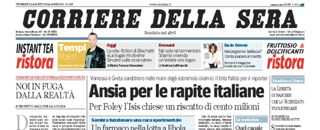 Le prime pagine di oggi venerdì 22 agosto 2014