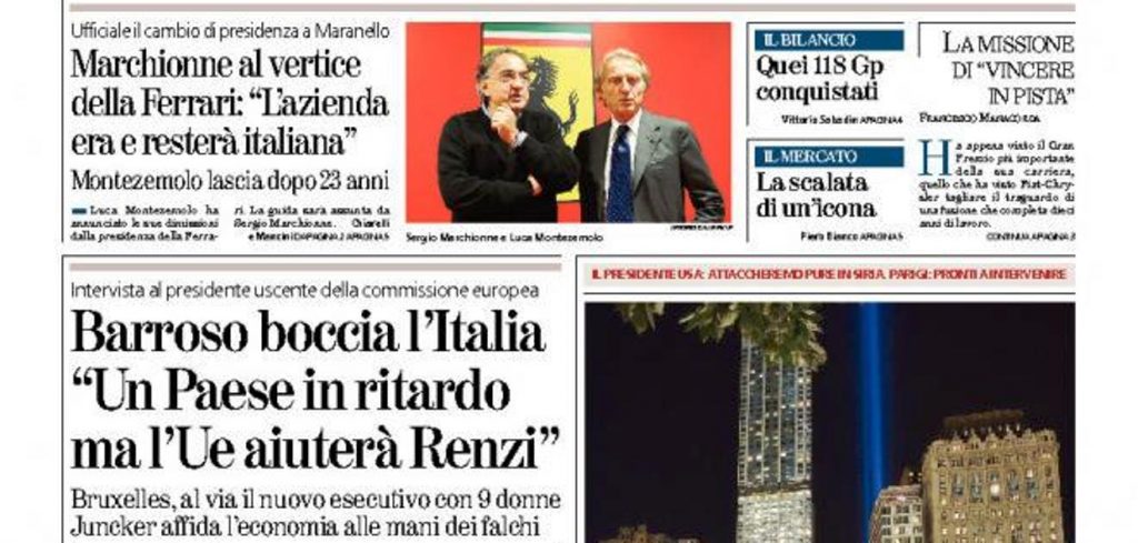 Le prime pagine di oggi giovedì 11 settembre 2014