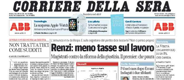 Le prime pagine di oggi mercoledì 10 settembre 2014