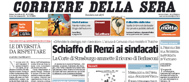 Le prime pagine di oggi Sabato 20 settembre 2014