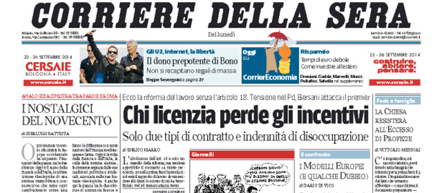 Le prime pagine di oggi lunedì 22 settembre 2014
