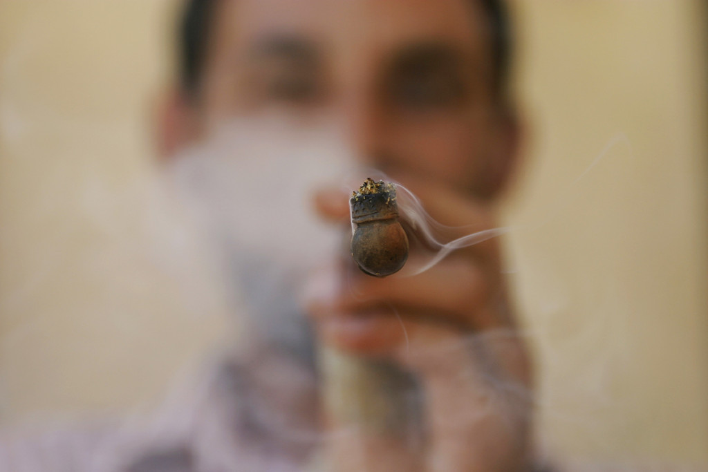 Smoking a pipe