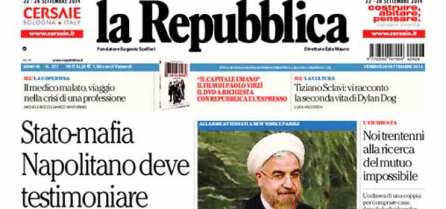 Le prime pagine di oggi venerdì 26 settembre 2014