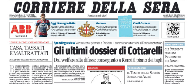Le prime pagine di oggi martedì 9 settembre 2014