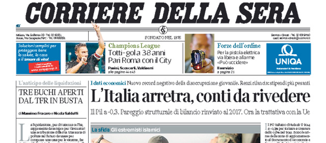 Le prime pagine di oggi mercoledì 1 ottobre 2014