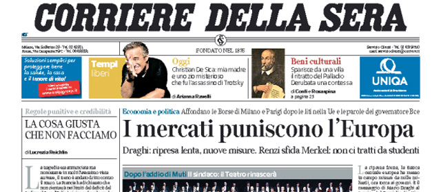 Le prime pagine di oggi venerdì 3 ottobre 2014
