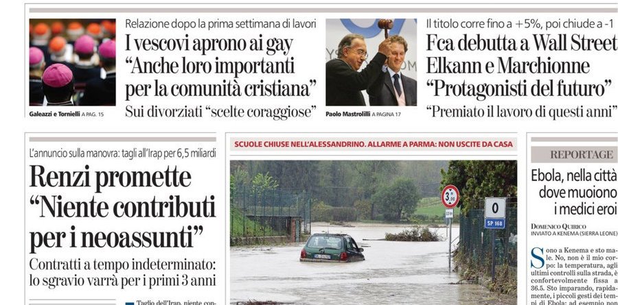 Le prime pagine di oggi martedì 14 ottobre 2014