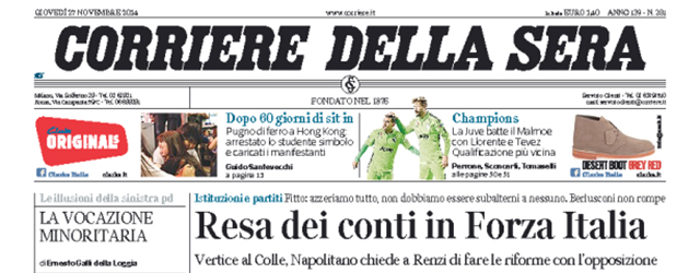 Le prime pagine di oggi giovedì 27 novembre 2014