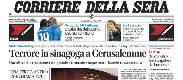 Le prime pagine di oggi mercoledì 19 novembre 2014