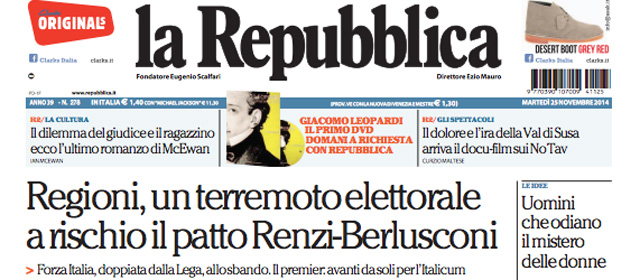Le prime pagine di oggi martedì 25 novembre 2014