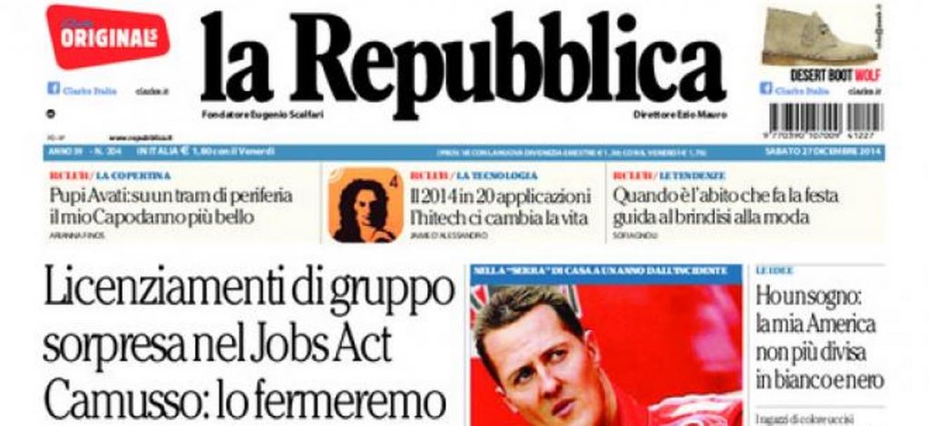 Le prime pagine di oggi sabato 27 dicembre 2014