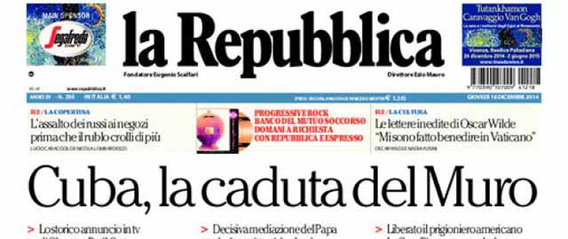 Le prime pagine di oggi giovedì 18 dicembre 2014