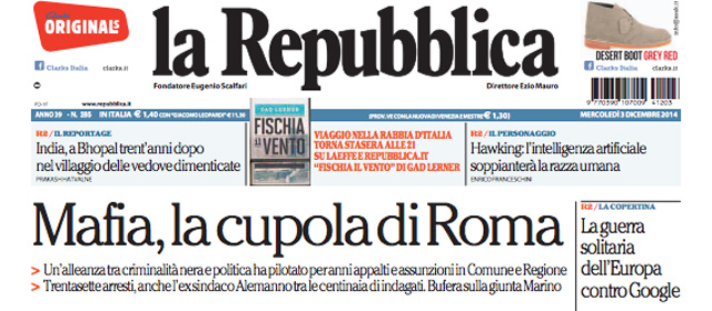 Le prime pagine di oggi mercoledì 3 dicembre 2014