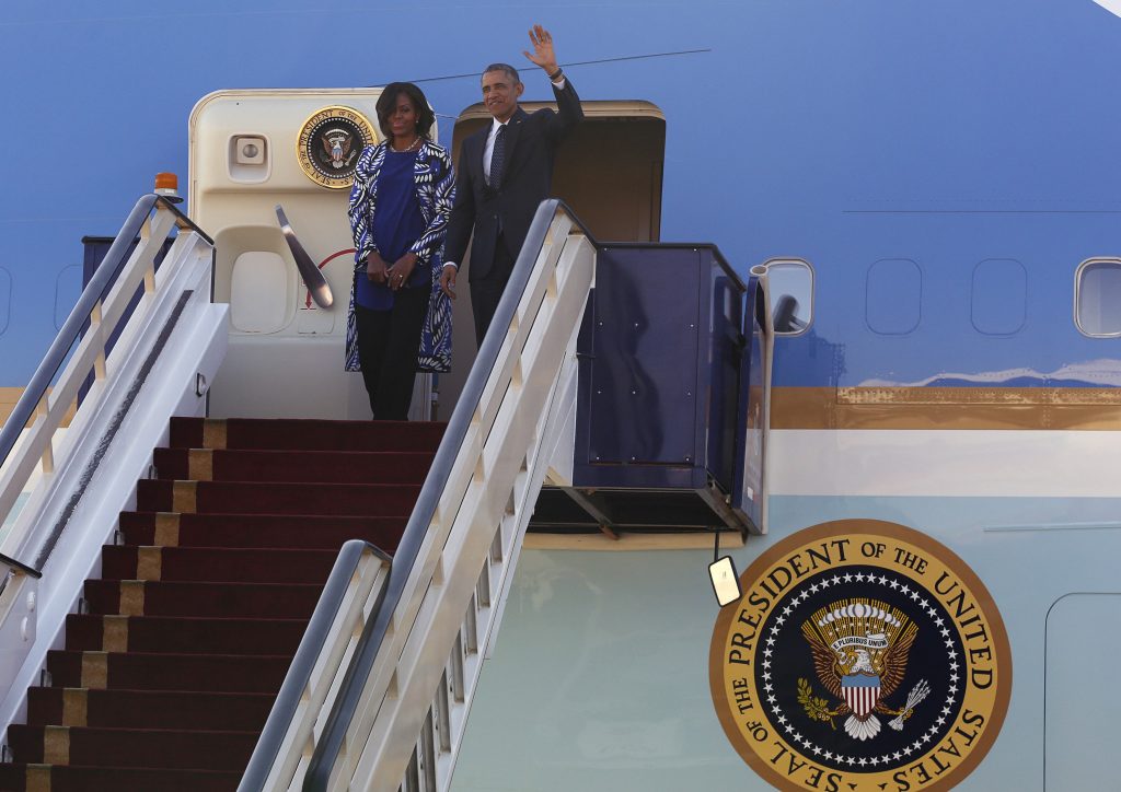 U.S. President Obama and first lady Michelle Obama arrive at King Khalid International Airport in Riyadh