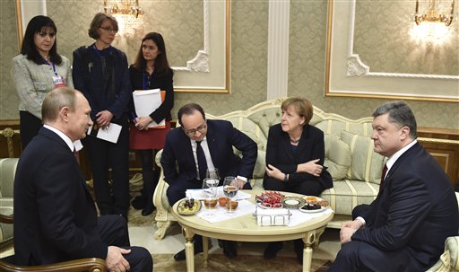 Vladimir Putin, Angela Merkel, Francois Hollande, Petro Poroshenko