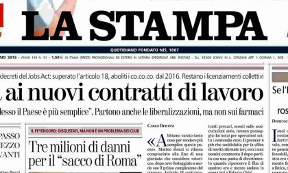 Le prime pagine di oggi sabato 21 febbraio 2015