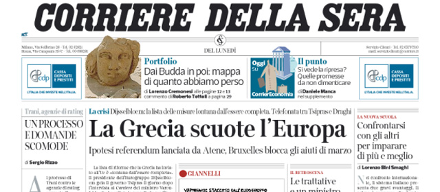 Le prime pagine di oggi lunedì 9 marzo 2015