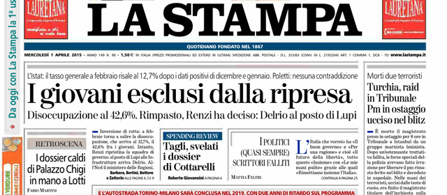 Le prime pagine di oggi mercoledì 1 aprile 2015