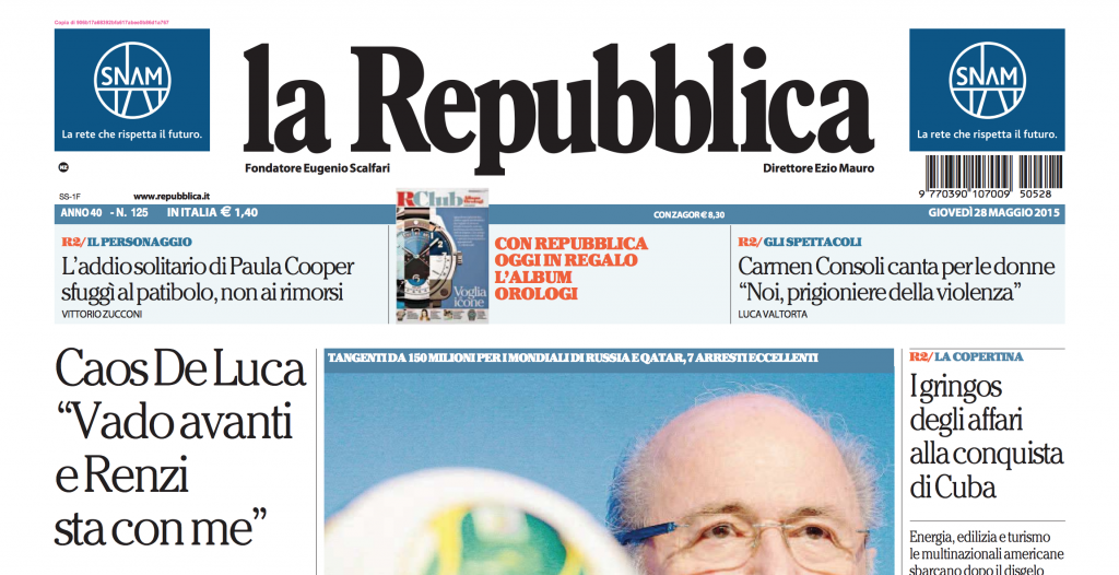 Le prime pagine di oggi giovedì 28 maggio 2015