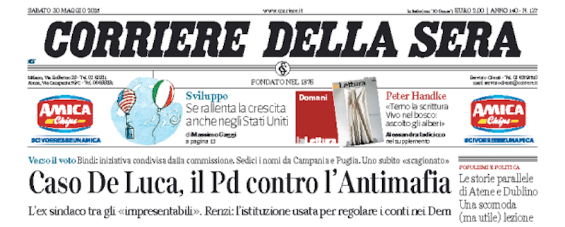 Le prime pagine di oggi sabato 30 maggio 2015