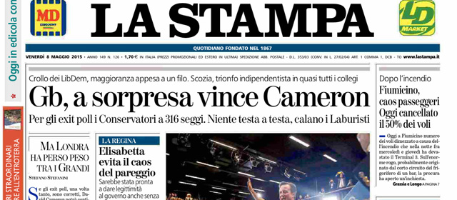 Le prime pagine di oggi venerdì 8 maggio 2015