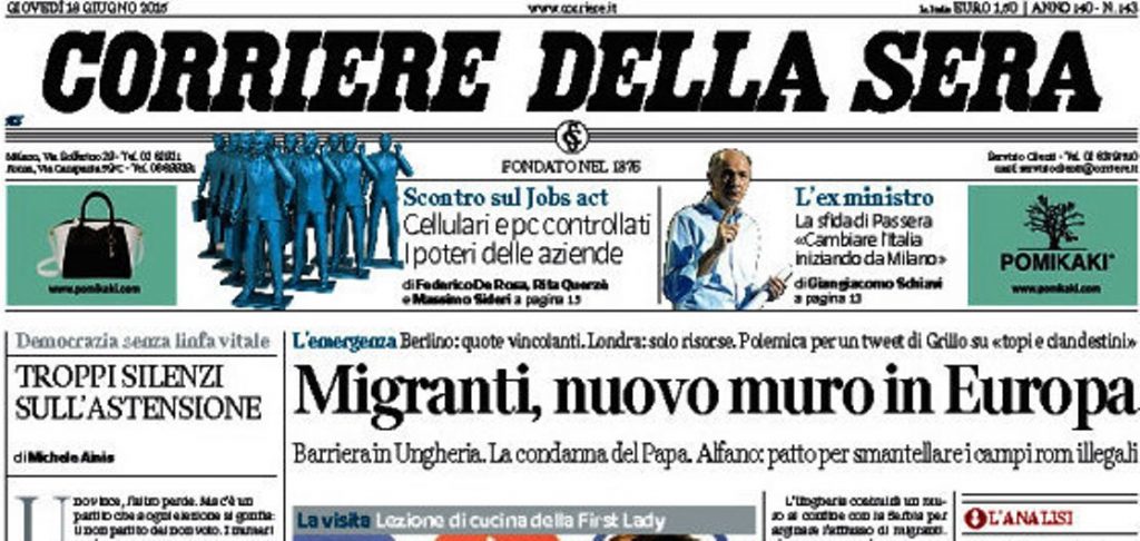 Le prime pagine dei giornali giovedì 18 giugno 2015