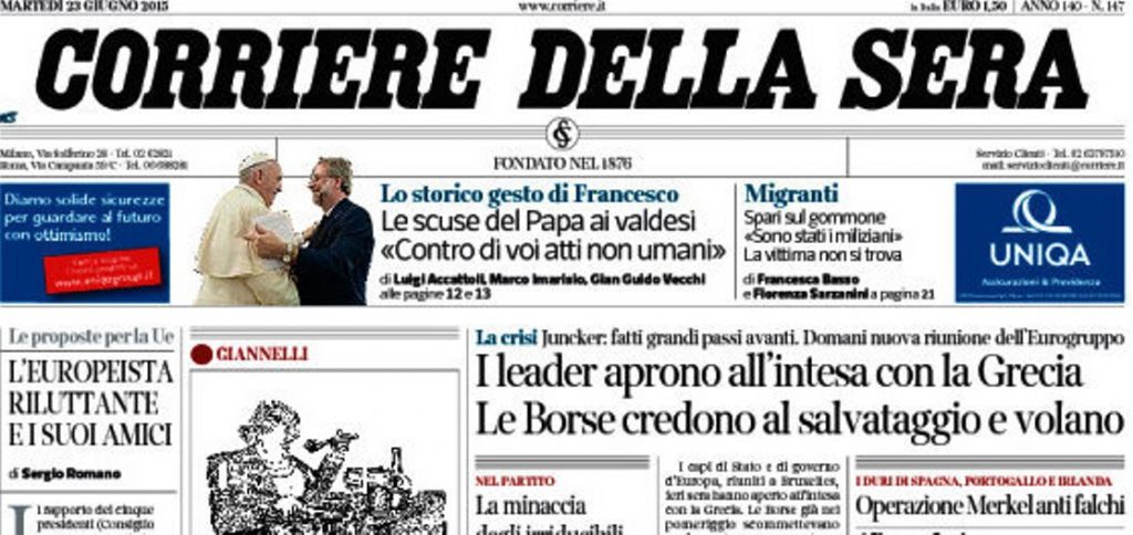 Le prime pagine dei giornali martedì 23 giugno 2015