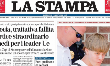 Le prime pagine dei giornali venerdì 19 giugno 2015