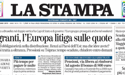 Le prime pagine dei giornali venerdì 26 giugno 2015