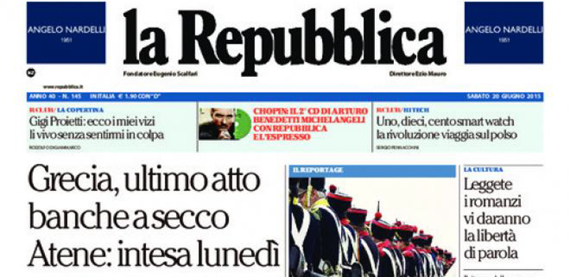 Le prime pagine dei giornali sabato 20 giugno 2015