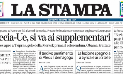 Le prime pagine dei giornali mercoledì 1 luglio 2015