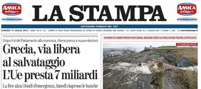 Le prime pagine dei giornali venerdì 17 luglio 2015