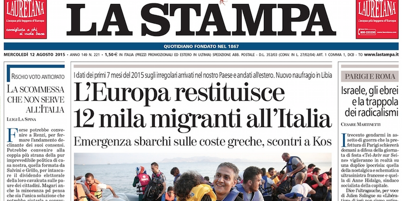 Le prime pagine dei giornali mercoledì 12 agosto 2015