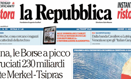 Le prime pagine dei giornali giovedì 13 agosto 2015