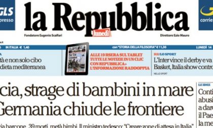 Le prime pagine dei giornali lunedì 14 settembre 2015