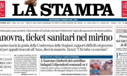 Le prime pagine dei giornali venerdì 23 ottobre 2015