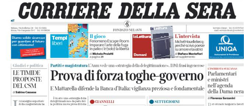 Le prime pagine dei giornali sabato 24 ottobre 2015