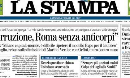 Le prime pagine dei giornali giovedì 29 ottobre 2015