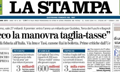 Le prime pagine dei giornali venerdì 16 ottobre 2015