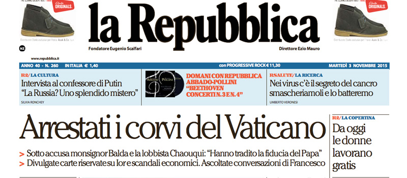 Le prime pagine dei giornali martedì 3 novembe 2015